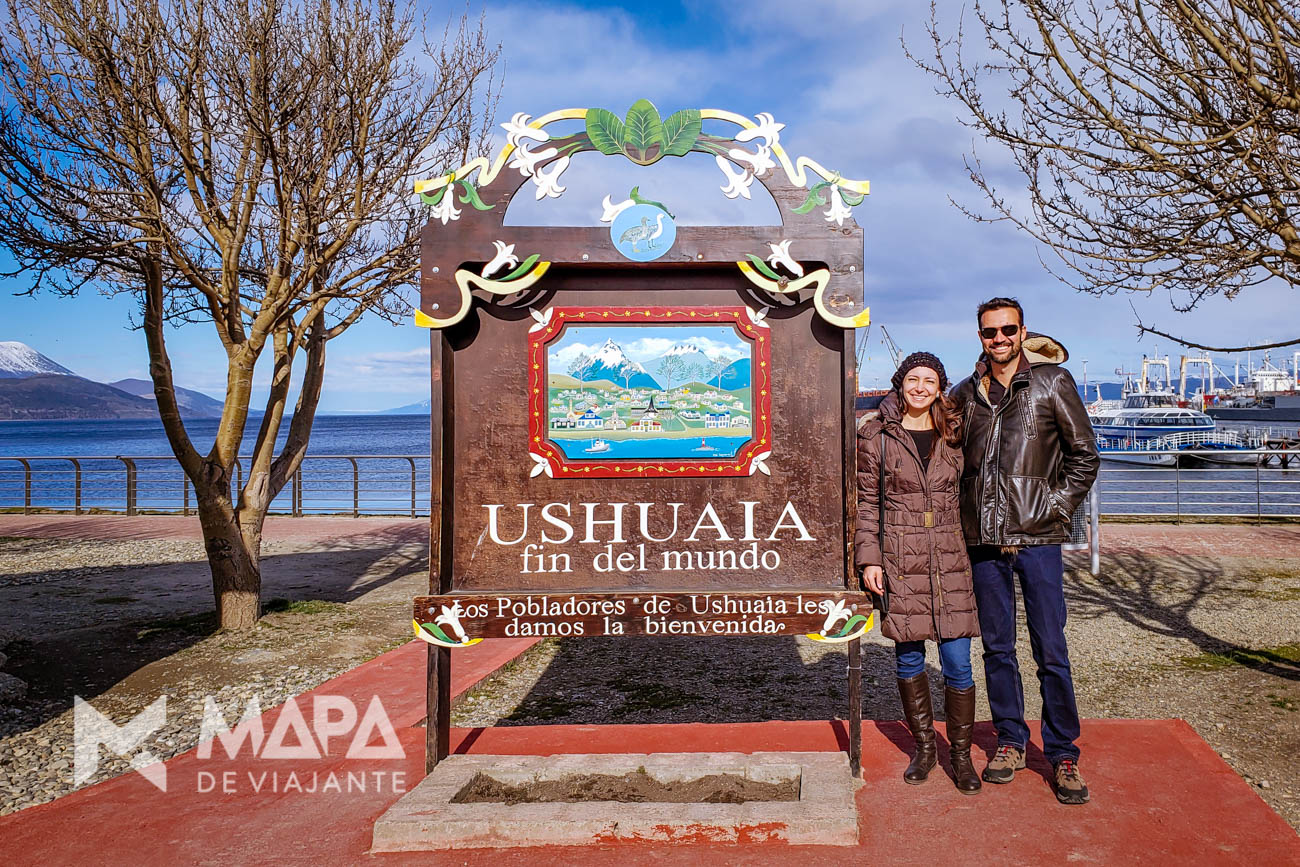 Uma das placas indicando o 'fim do mundo' no Ushuaia